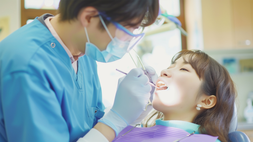 予防歯科で歯のクリーニングを受ける様子